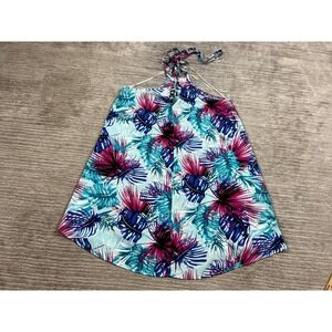 Izzy‎ & Lola Dress Womens S Blue Marieta-1 Tropical Palm Leaf Halter Mini Dress